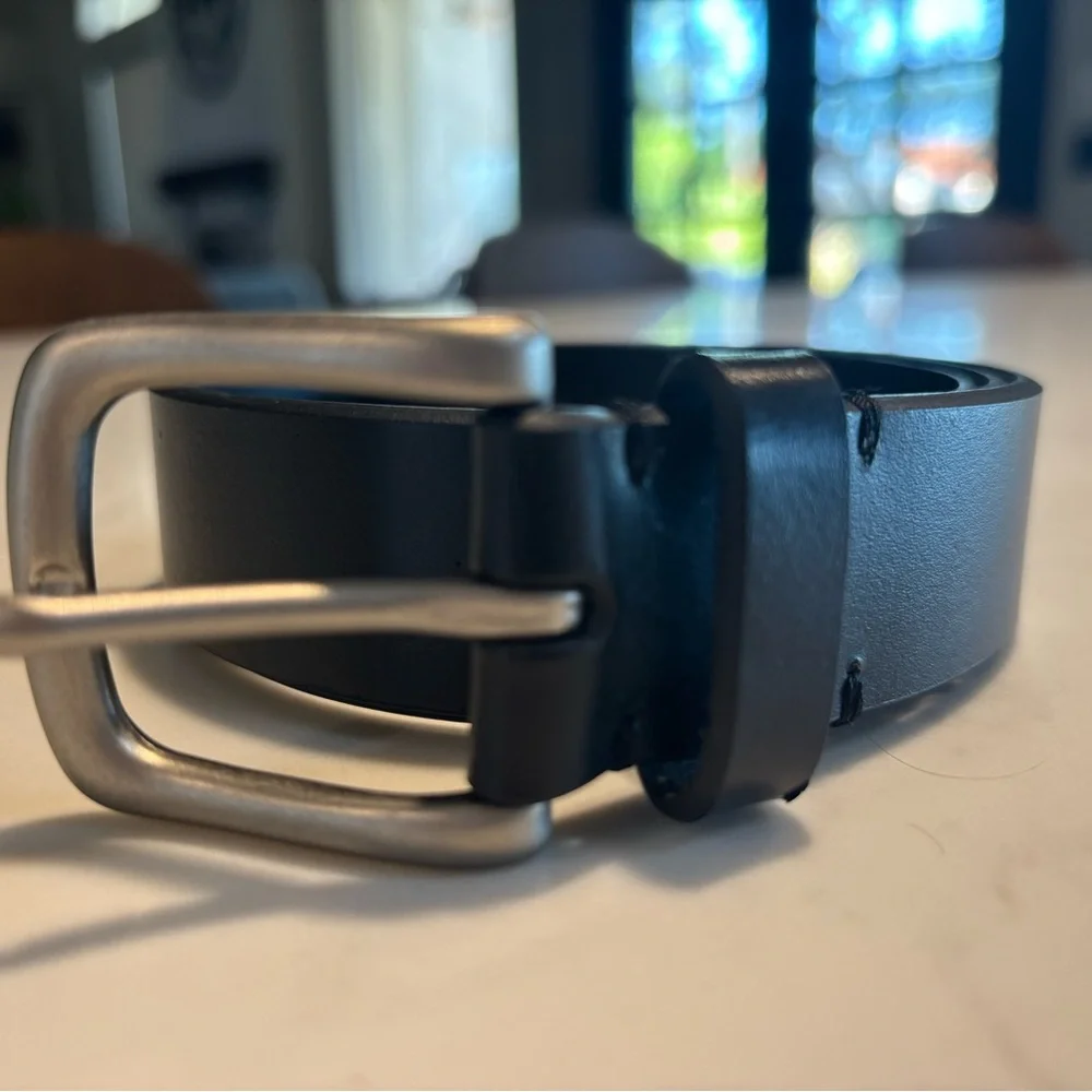GAP Kids Black Bonded Leather Belt with Silver Buckle- Large